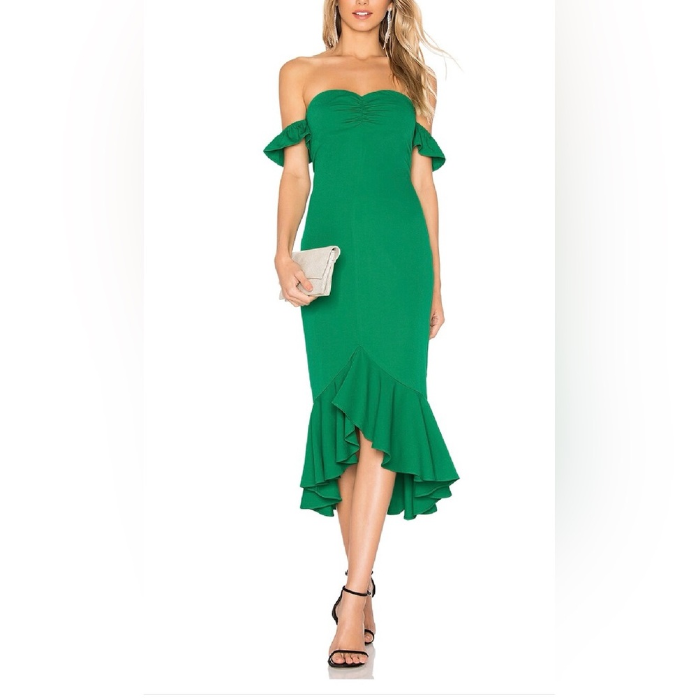 Lovers + Friends Giulia Green Strapless Ruffle Midi Dress Size S NWT
